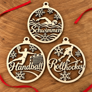 Holzanhänger mit Sportmotiv