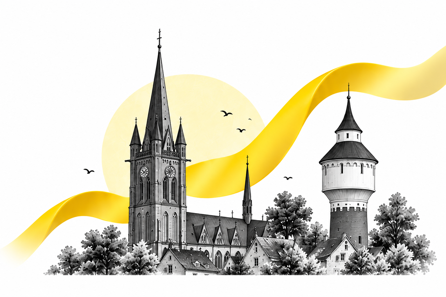 Illustrierte Skyline von Krefeld-Hüls